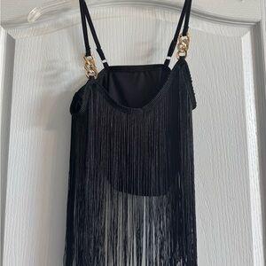 SHEIN Sexy Black fringe crop top